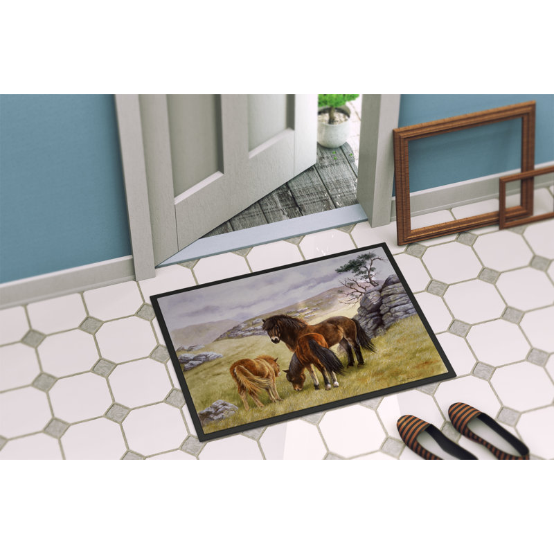 Tapis d'extérieur antidérapant Waltonville Horses in the Meadow, Rectangle 1 pi 6 po x 2 pi 3 po