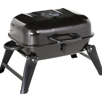 Barbecue au charbon de 14 po - portatif pour le camping, la pêche à la traîne, la cuisson en plein air, émaillé, ventilé, pieds pliants, 223 po carrés, célébrations noires 14 po, revêtement en émail, évent, table de barbecue