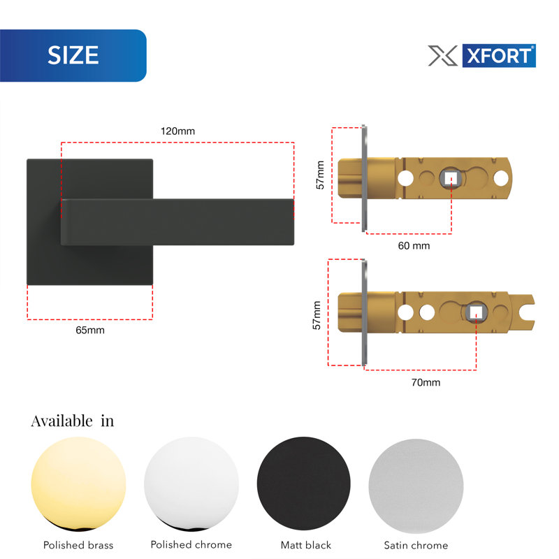 XFORT Quad Entrance Knob Set, Door Knob with Lock for Internal Wooden Doors, Complete Set with Tubular Latch and 3 Keys