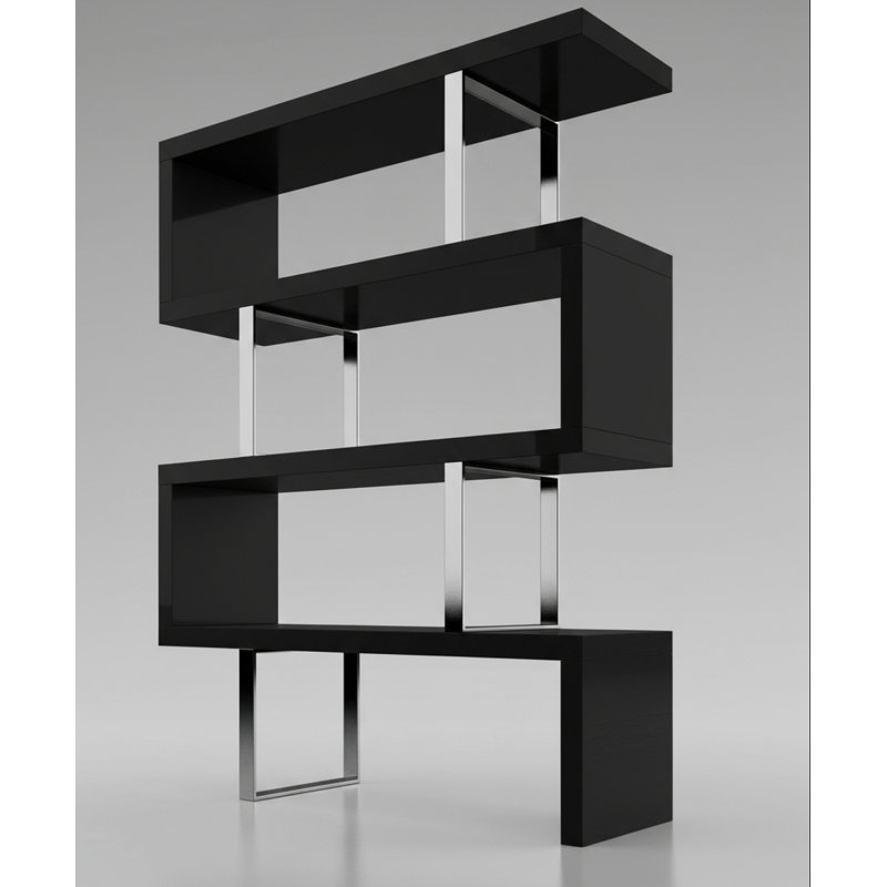 Charlis Geometric Bookcase, (4 Shelves) 67" H x 72" W x 16" D, Black