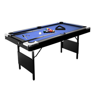 Table de billard pliante 6 pieds pour famille - table de billard portable avec jeu complet de boules, 2 queues de billard, craie, brosse en feutre - plateau de table compact pour adultes et enfants, bleu