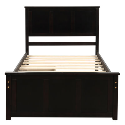 Lit plateforme avec rangement, 2 tiroirs avec roulettes, structure simple, espresso