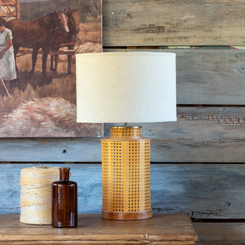 25.5" Wood Table Lamp With Oat Shade