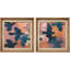 «Blue Bird Silhouettes» sur fond rose et orange, ensemble de 2 reproductions d'art encadrées en papier-935804526-935804513