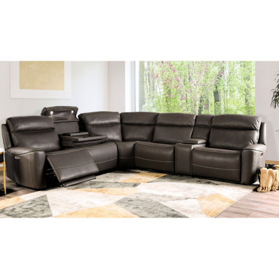 Canapé modulaire inclinable 6 pièces en L gris foncé avec repose-pieds inclinable et porte-gobelet rabattable
