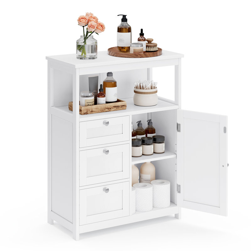 Armoire de rangement pour salle de bain, Unité de rangement pour salle de bain avec 3 tiroirs, Armoire de salle de bain autoportante, Blanc