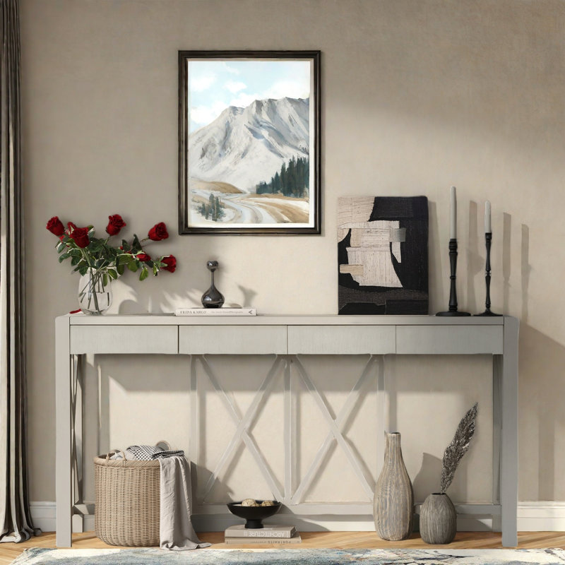 Console avec 4 tiroirs spacieux, Beige