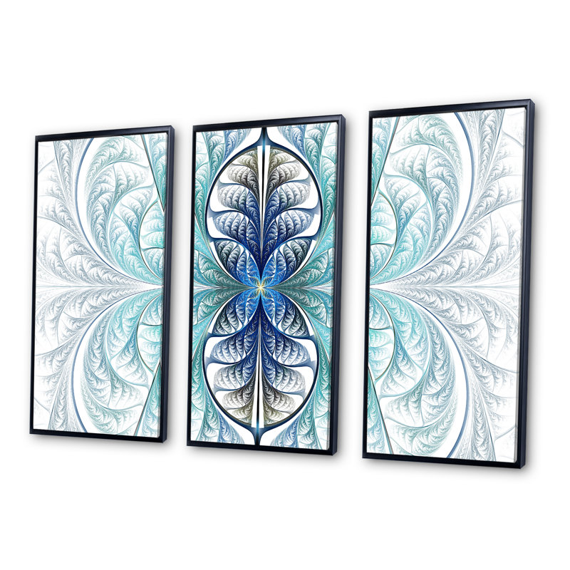 Texture de vitrail bleu clair - ensemble de 3 toiles abstraites encadrées, Noir, H 28 po x l 36 po x P 1 po