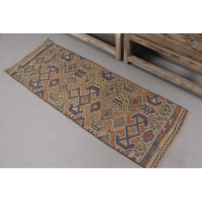 Small Hand-Knotted Vintage Embroidered Turkish Kilim Rug Ideal For Entry Space In Vibrant Orange Shade