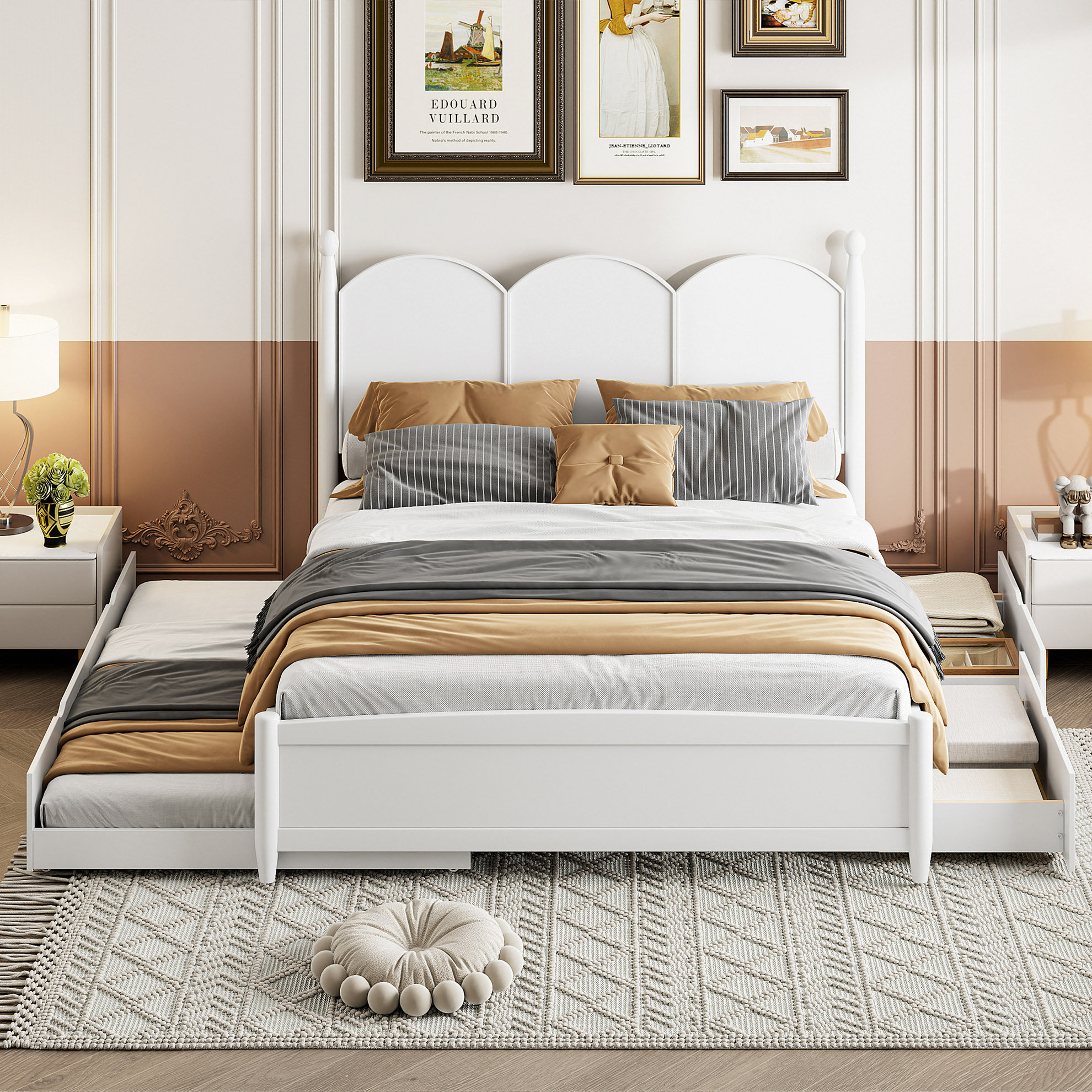 Velvetvanguards 2 Drawers Platform Bed With Trundle and Curved Headboard & Reviews | Wayfair