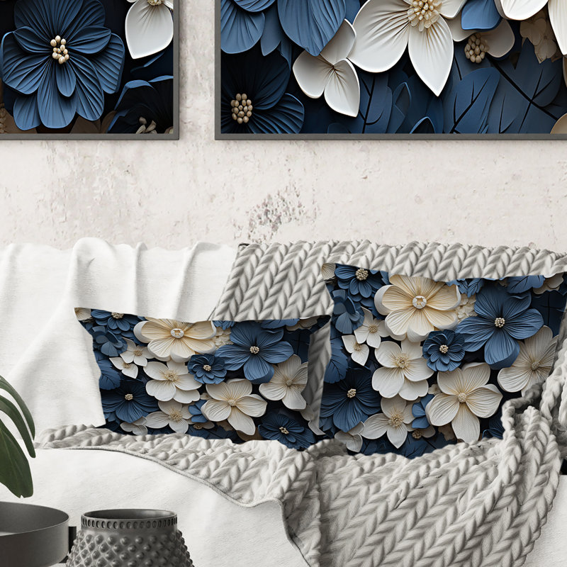 Coussin décoratif bleu et blanc - Violets
