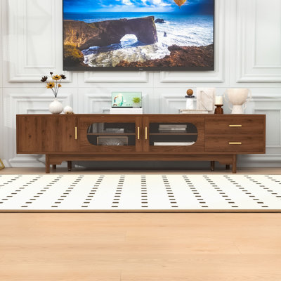 Mid-Century Modern TV Stand with Fluted Glass Doors, Hidden Storage and Solid Wood Legs
