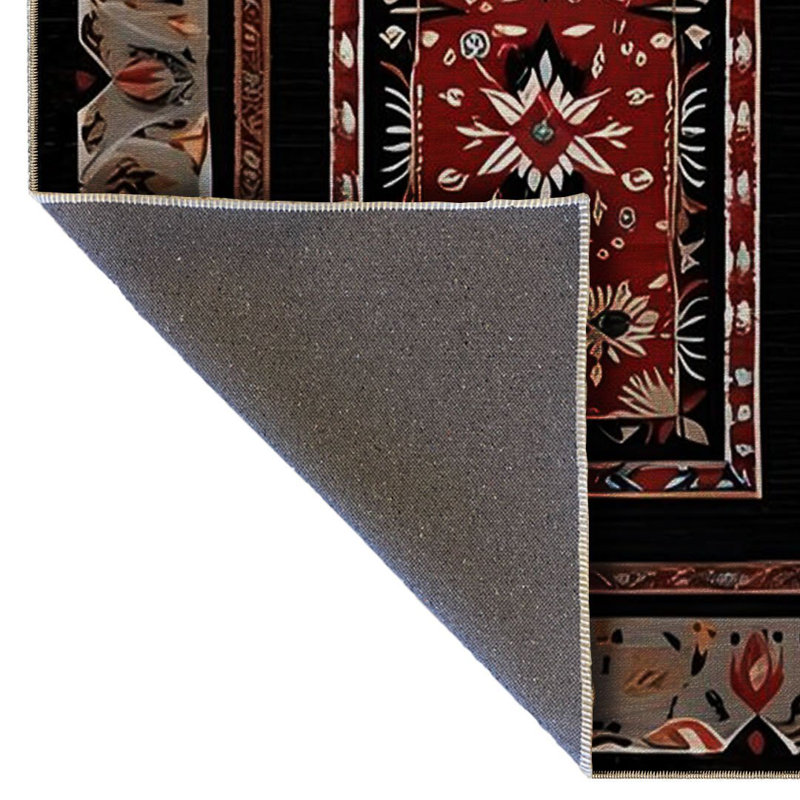 Tapis décoratif noir à motif gris, Rectangle 3 pi 11,24 po x 5 pi 10,87 po
