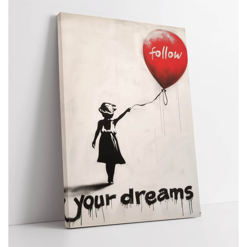 Follow Your Dreams Red Balloon Girl Graffiti Banksy Style Canvas Wall Art Print Picture, 76 cm H x 51 cm W