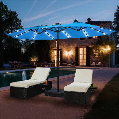 Harworth 15×9ft Rectangular Lighted Market Umbrella with Base & 36 LED Lights, Sky Blue