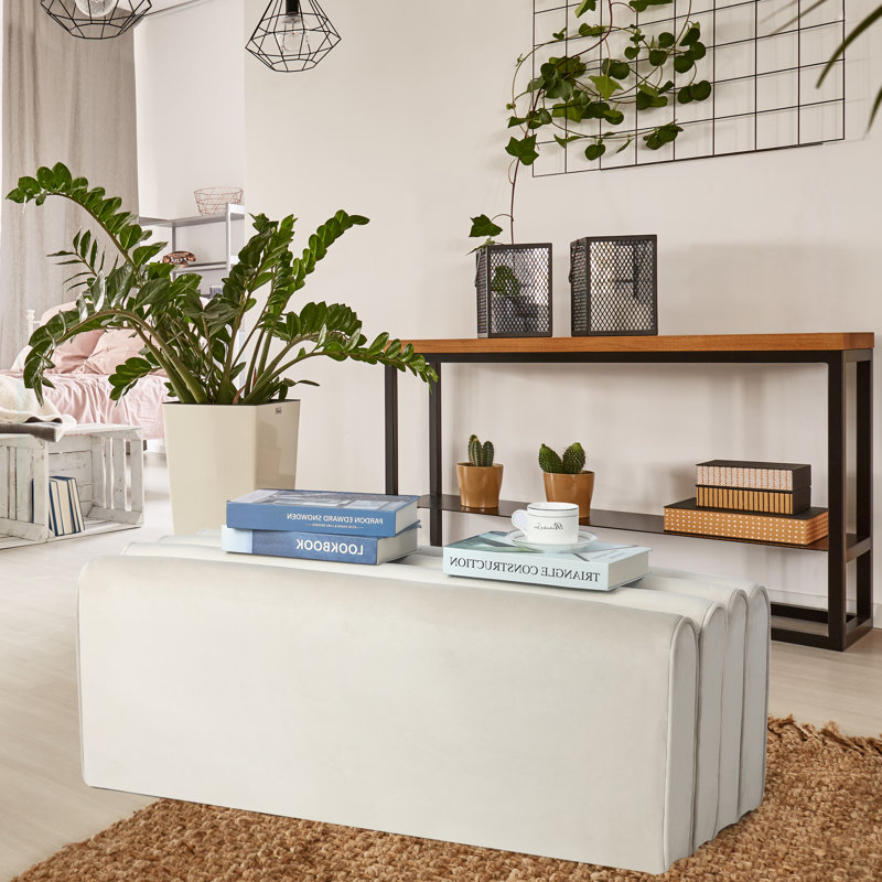 Banc de repose-pieds rembourré 39,9 po Tarralyn, Velours blanc