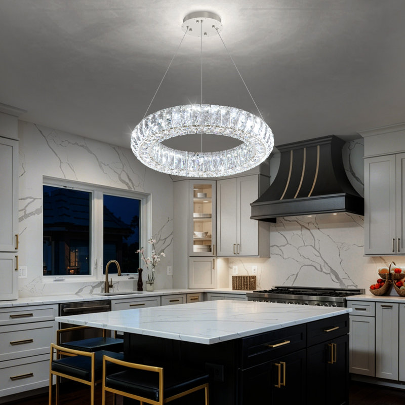 Luminaires modernes en cristal avec anneaux, 1 anneau 16 po, Argent