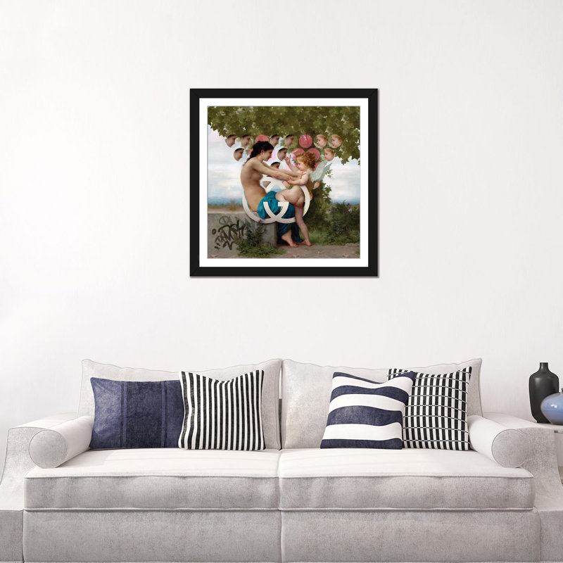 «Girl & Cupid», impression sur toile, H 24 po x l 24 po x P 1 po, Papier beaux-arts encadré noir, Blanc