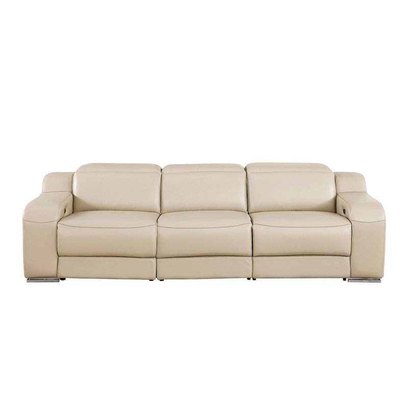 103" Beige Italian Leather Reclining USB Sofa