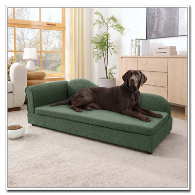Oversized Pet Sofa for Dogs,Modern Irregular Wave Backrest, Single Armrest, Premium Breathable Linen Fabric