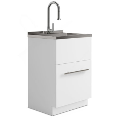 Metro - Armoire à linge 24 po avec robinet et évier en acier inoxydable - blanc