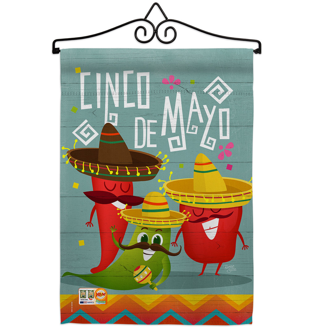 Double Sided 18.5'' H x 13'' W Polyester Cinco De Mayo Flag Set Breeze Decor