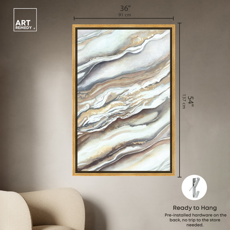 Gold Framed Neutral Abstract Canvas Wall Art, 25" x 17"