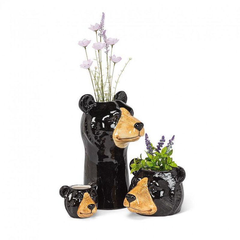 Pot à fleurs tête d'ours noir, H 2,50 po x l 3 po x P 3 po