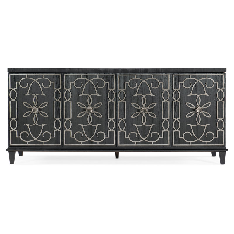 Black Pine Veneer 81.5'' Sideboard with Drawers and Shelves