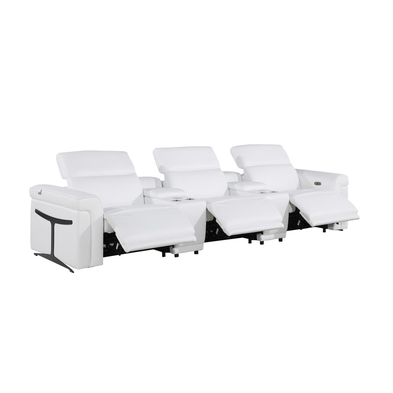 Canapé inclinable 5 pièces en cuir italien avec repose-tête électrique 5 pièces, Blanc