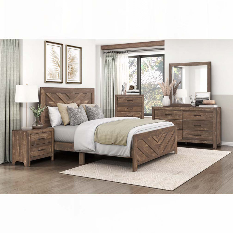 Lit plateforme en bois, Brun rustique, Grand lit