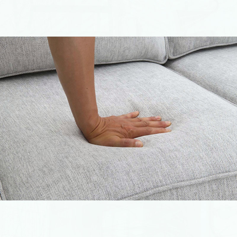Chaise de style transitionnel, chenille et fausse fourrure, accoudoirs souples, Gris clair
