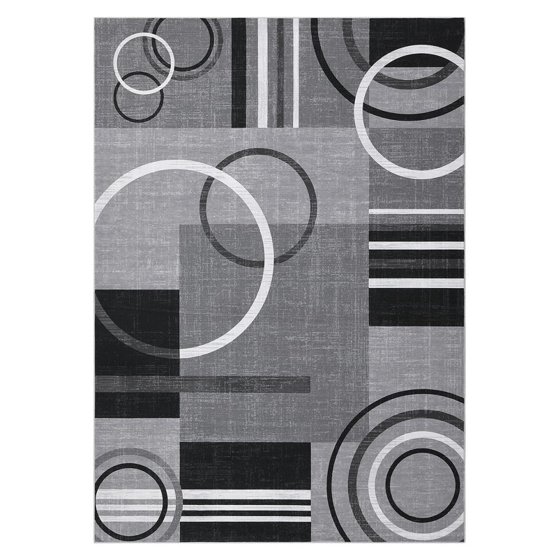 Rectangle Geometric Washable Area Rug, Gray, Rectangle 120 x 170 cm