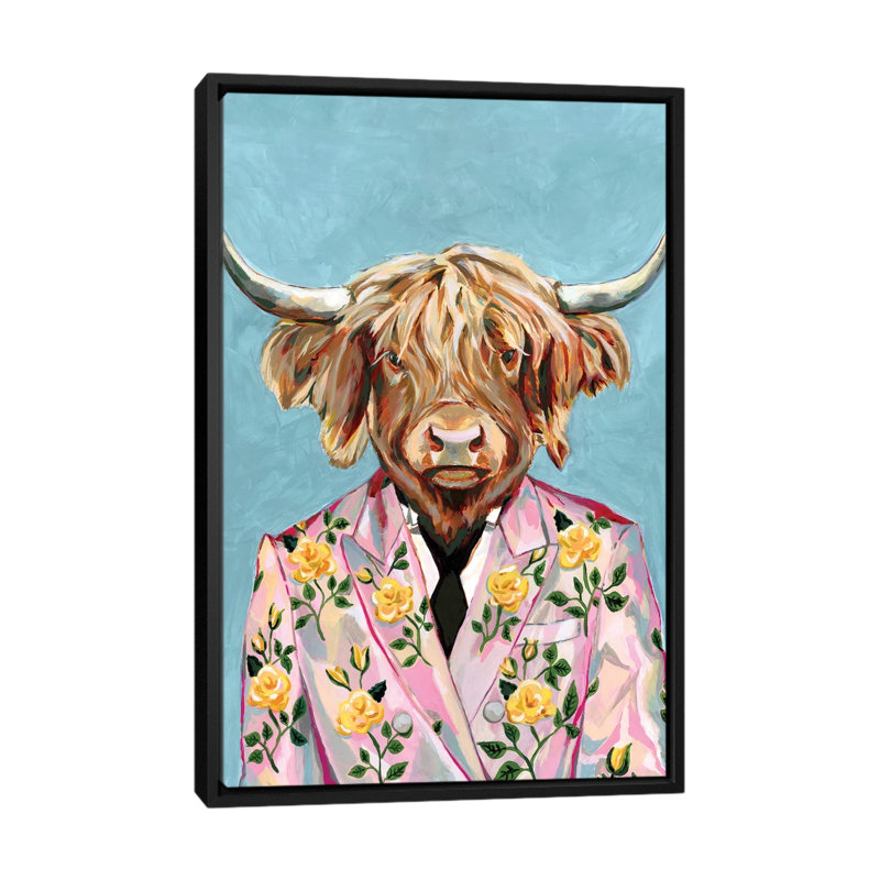 « Vache » par Heather Perry-impression, H 48 po x l 32 po x P 1,5 po, Toile avec cadre noir, Pas de tapis