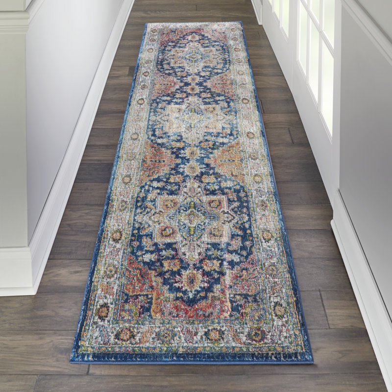 Tapis traditionnel bleu Raymond, Tapis de couloir 2 pi x 6 pi