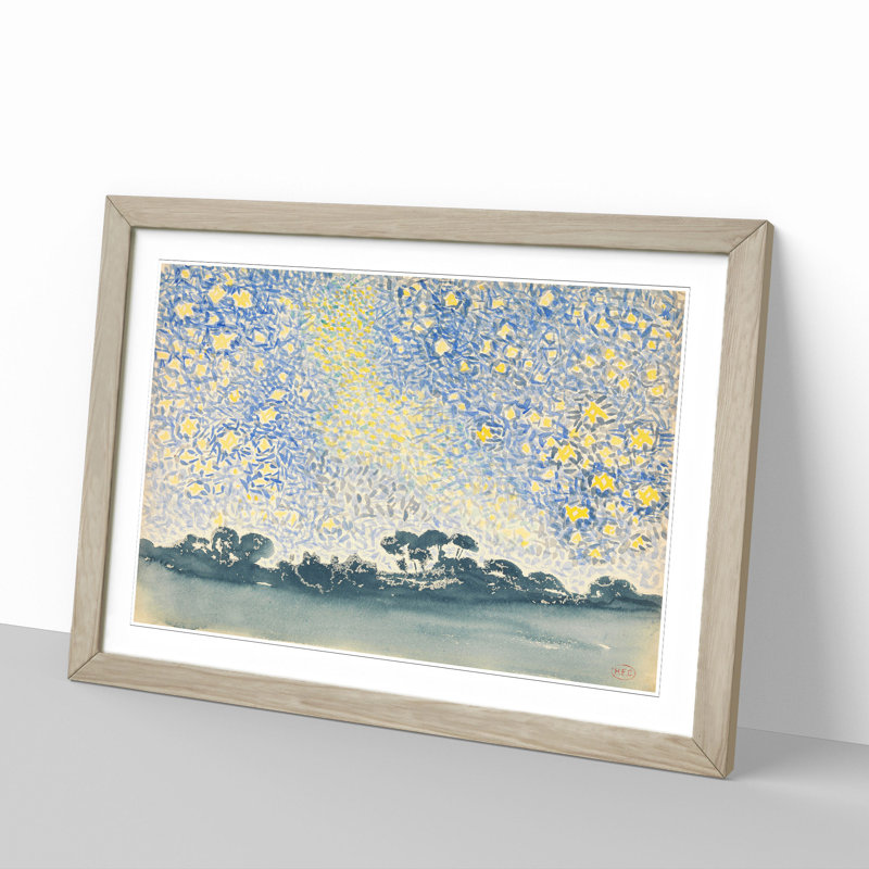 Landscape with Stars Vol.1 by Henri-Edmond Cross - Picture Frame Painting on MDF, 27cm H x 36cm W x 2cm D, Oak Framed