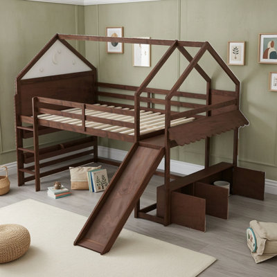 Lit mezzanine avec glissade et rangement, échelle