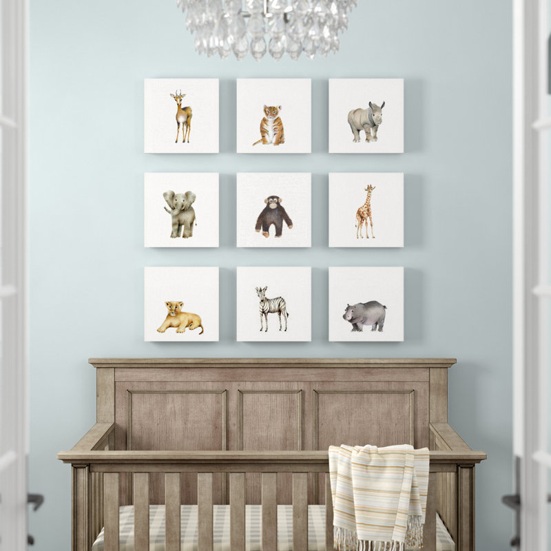 Aylin «Watercolor Zoo Animal Illustration», art sur toile 9 pièces