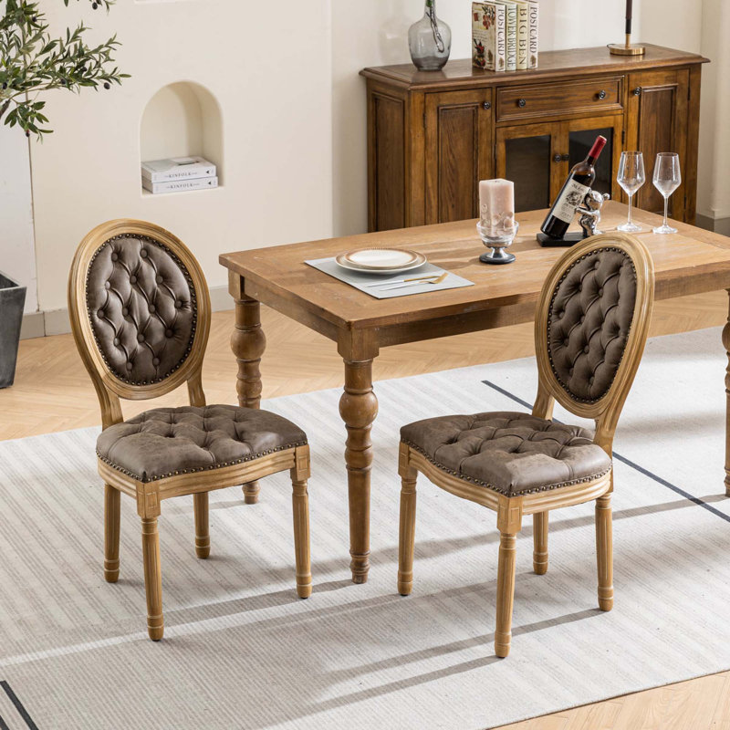 Solid Wood Frame PU Leather Dining Chair, Brown