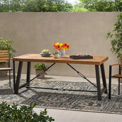 Table de jardin en bois avec structure en métal, fini industriel moderne, 178 x 84 x 75 cm, table de montage, fer. Largeur : 178 cm, profondeur : 84 cm, hauteur : 75 cm.