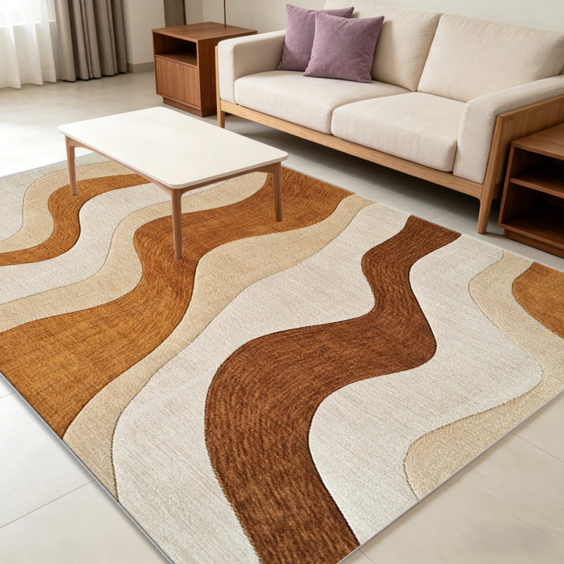Brown Beige Wavy Stripes   area rugs for Living Room, Soft and Comfortable, Suitable for all seasons, easy to maintain, machine washable Indoor floor mat, Under Table Farmhouse suitable for Bedroom, Dining Room, Study,  Balcony, Home Decor Patio