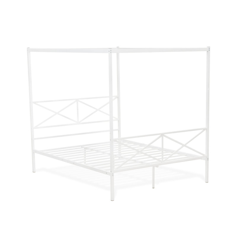 Glendale Queen Size Bed Frame with Modern Designed Headboard and Footboard - Canopy Metal Frame in Powder Coating Linen white