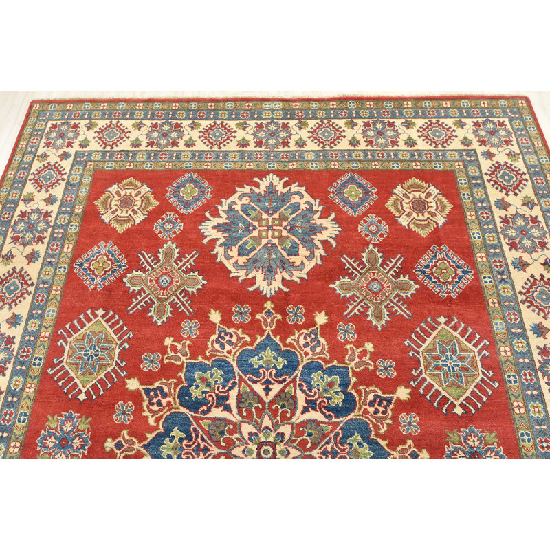 Tapis rouge en laine noué à la main de conception unique 8 pi 1 po x 10 pi Furlani