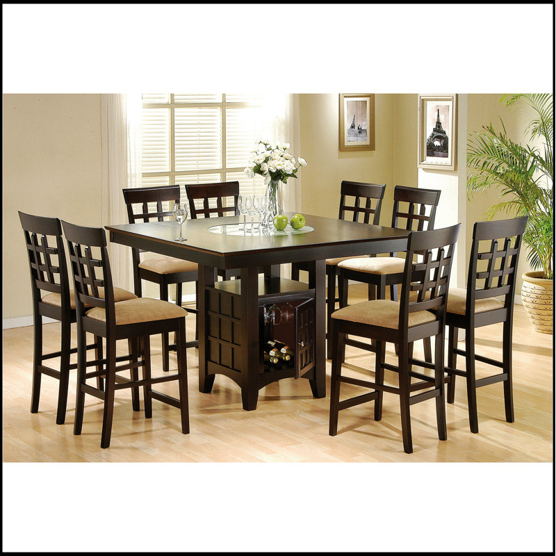 Ensemble repas 9 pièces Tolland brun clair et cappuccino avec rangement spacieux et sièges confortables pour les cuisines modernes