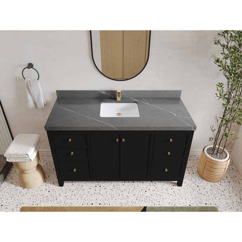 Meuble-lavabo simple 60 po avec plateau Chicago, Gris Piatra