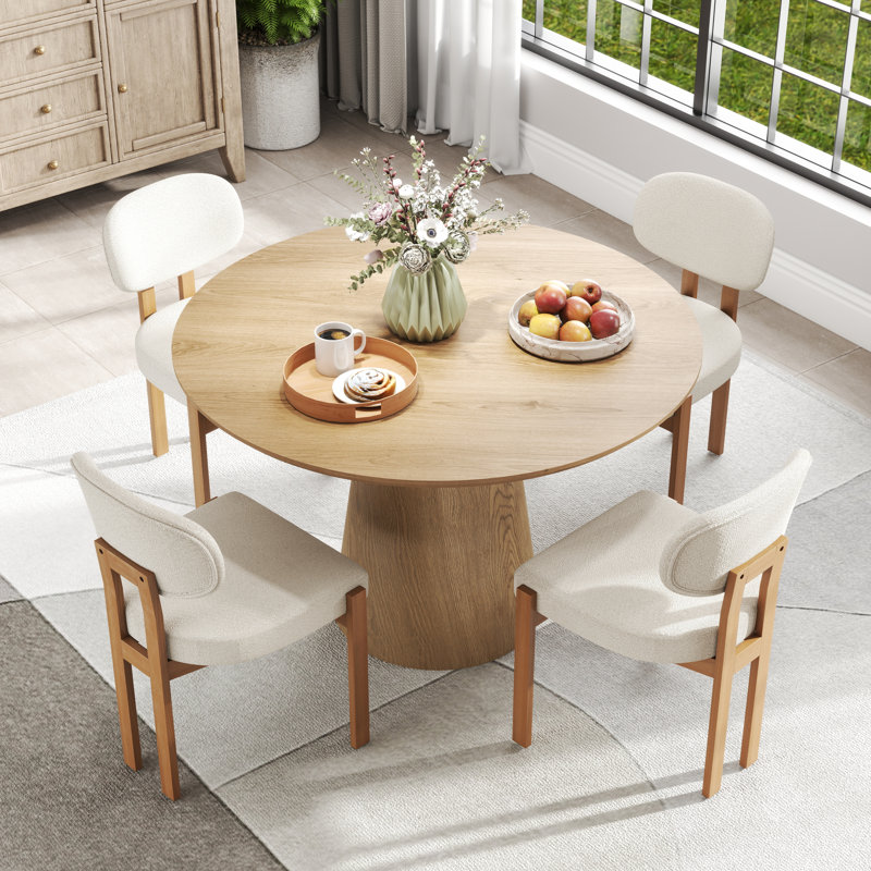Ensemble de table de salle à manger Mid-Century, Beige, Bois, 5