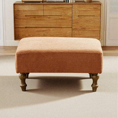 Pouf rectangulaire moderne de 53 cm (21 pouces), repose-pieds rembourré en chenille avec pieds en bois d'hévéa pour salon, chambre, entrée et bureau