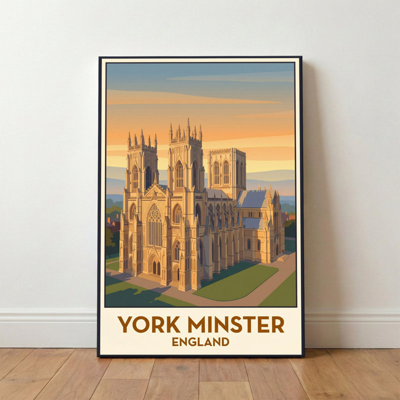 York Minster, England - Sunlit Gothic Romance Travel Poster. Giclee Print On Wrapped Canvas. Wall Art, Home Decor - Religious & Cultural Sites, England - Wrapped Canvas Print