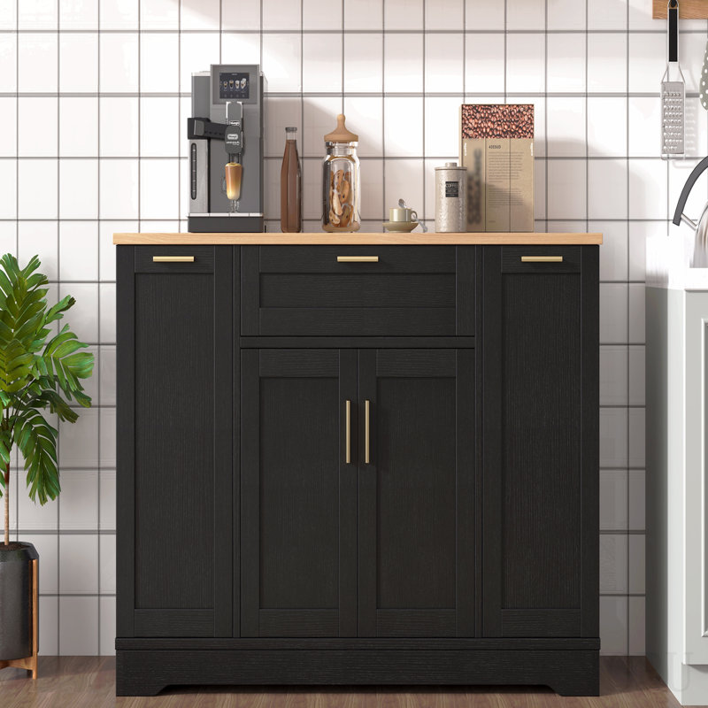 Buffet de rangement multifonctionnel, table de salle à manger extensible, tablettes réglables, support coulissant à 3 niveaux, rangement pour îlot de cuisine pour la cuisine, la salle à manger, le salon (noir)