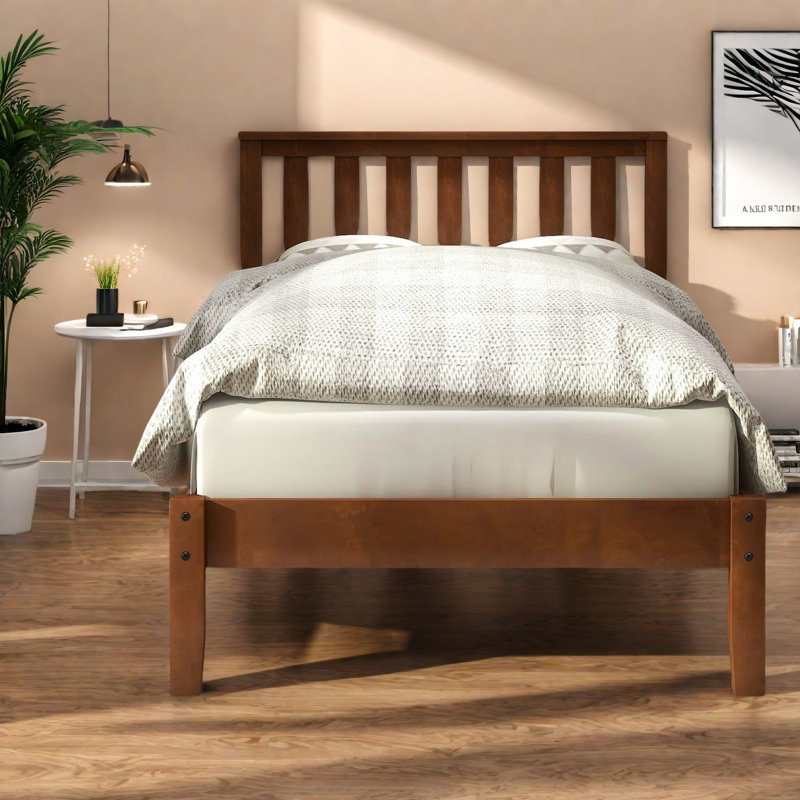 Lits simples en bois massif, finition noyer, style moderne pour la maison